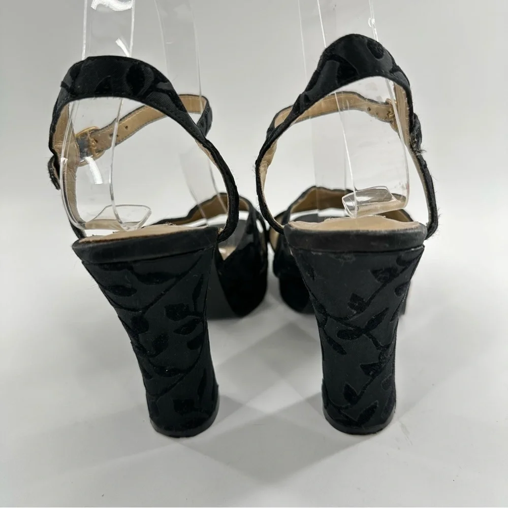 KF LTD womens heels size 10 black velvet floral chunky platforms 90s goth Y2k